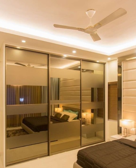 sliding wardrobe with mirrored shutters in hyderabad
